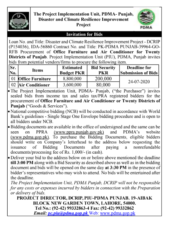 Tenders PDMA